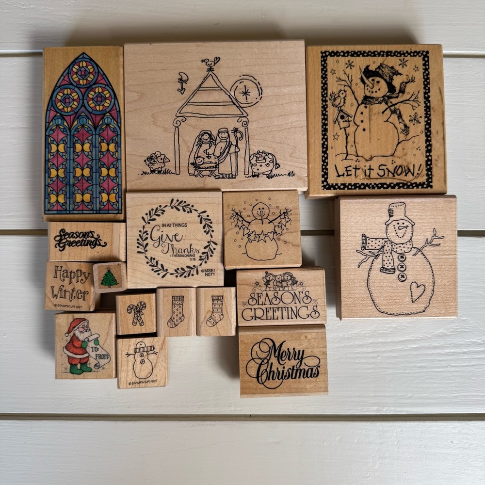 Christmas and Winter Themed Rubber Stamps Lot of 16